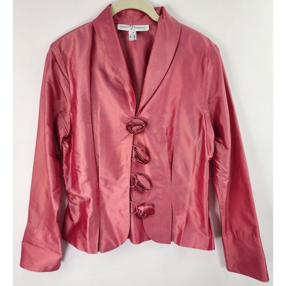 Marisa Baratelli Thai Silk Blazer Women's 6 Pink Luxury Elegant Rosette Buttons